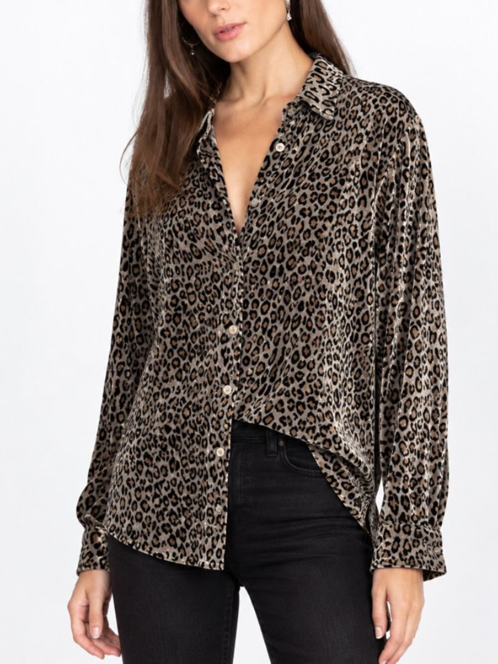 Johnny Was Velvet Leopard Tiger Print Button Up Blouse Size M